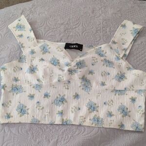 Cider Floral Crop Top - White and Blue Flowers, Adorable